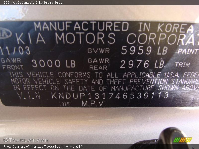 Silky Beige / Beige 2004 Kia Sedona LX