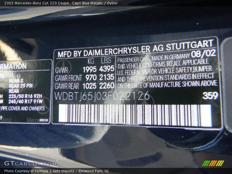 Capri Blue Metallic / Oyster 2003 Mercedes-Benz CLK 320 Coupe