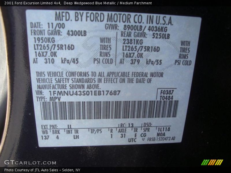 Deep Wedgewood Blue Metallic / Medium Parchment 2001 Ford Excursion Limited 4x4