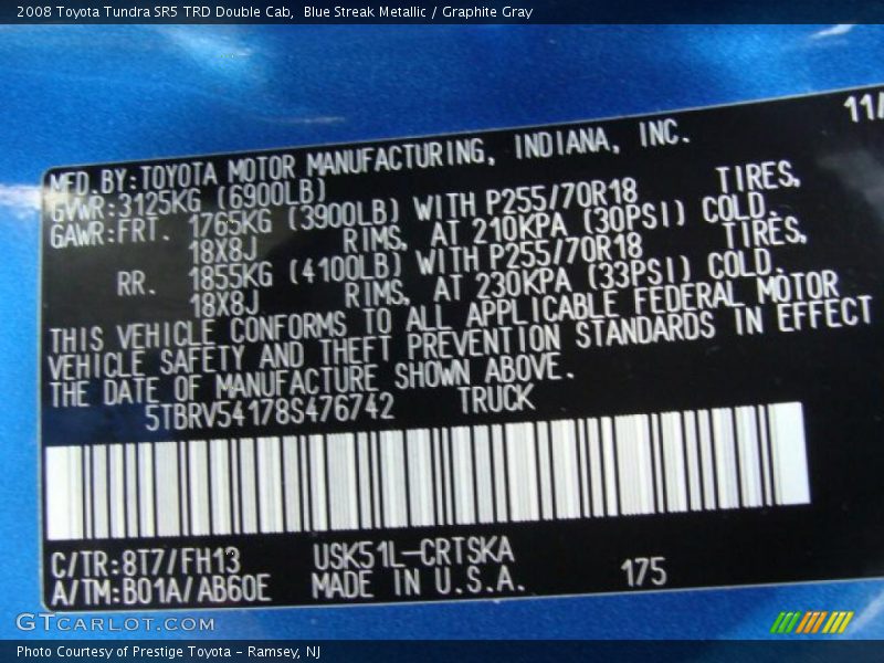 Blue Streak Metallic / Graphite Gray 2008 Toyota Tundra SR5 TRD Double Cab