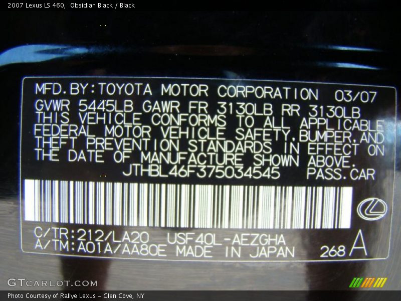 Obsidian Black / Black 2007 Lexus LS 460
