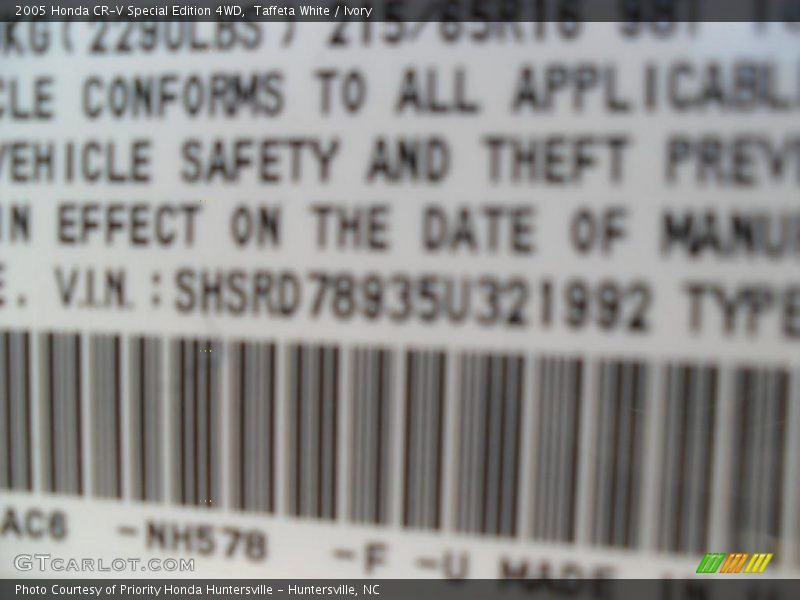 Taffeta White / Ivory 2005 Honda CR-V Special Edition 4WD