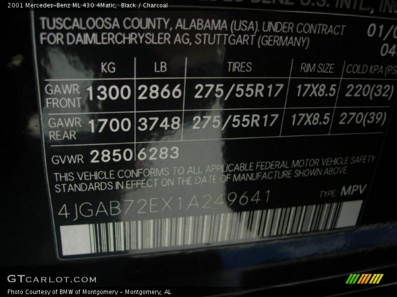 Black / Charcoal 2001 Mercedes-Benz ML 430 4Matic