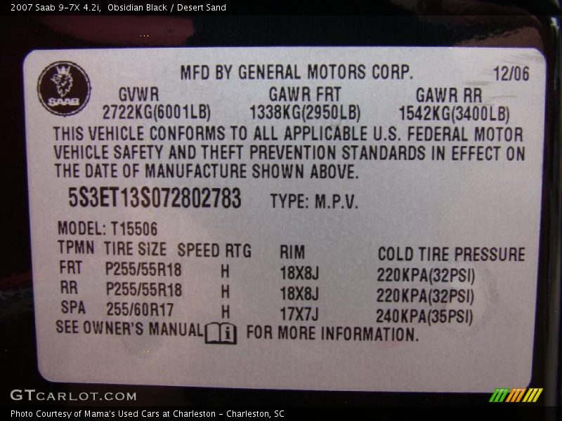 Obsidian Black / Desert Sand 2007 Saab 9-7X 4.2i