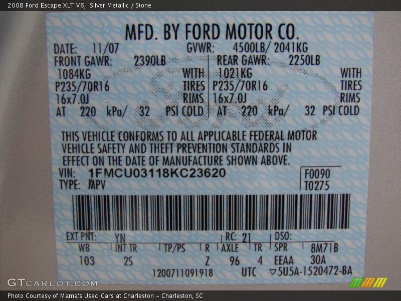 Silver Metallic / Stone 2008 Ford Escape XLT V6