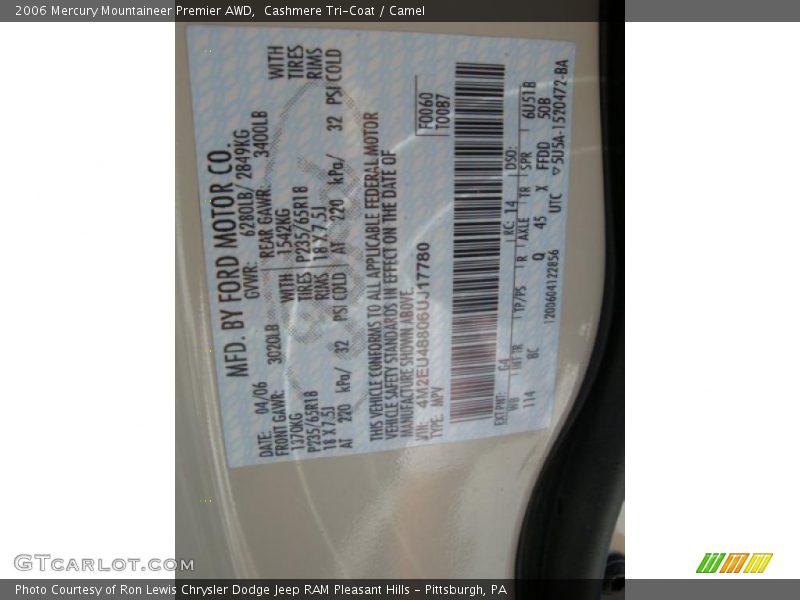 Cashmere Tri-Coat / Camel 2006 Mercury Mountaineer Premier AWD