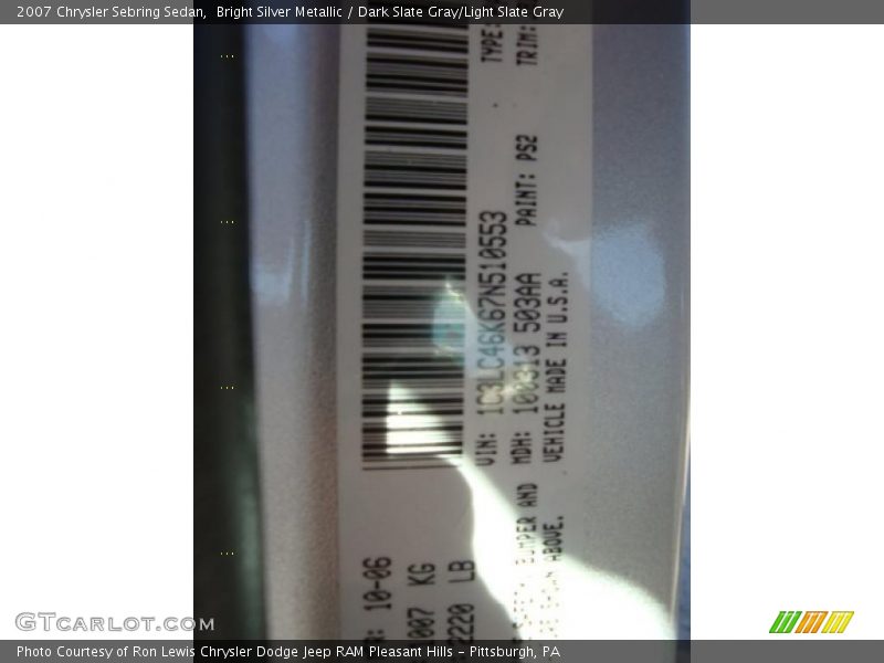 Bright Silver Metallic / Dark Slate Gray/Light Slate Gray 2007 Chrysler Sebring Sedan
