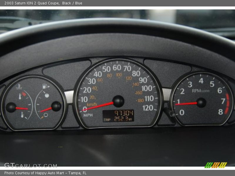 Black / Blue 2003 Saturn ION 2 Quad Coupe