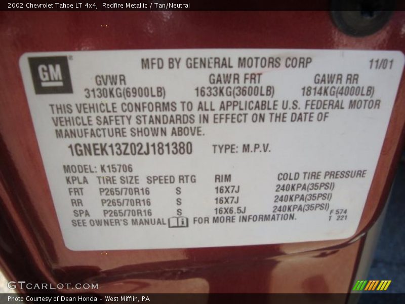 Redfire Metallic / Tan/Neutral 2002 Chevrolet Tahoe LT 4x4