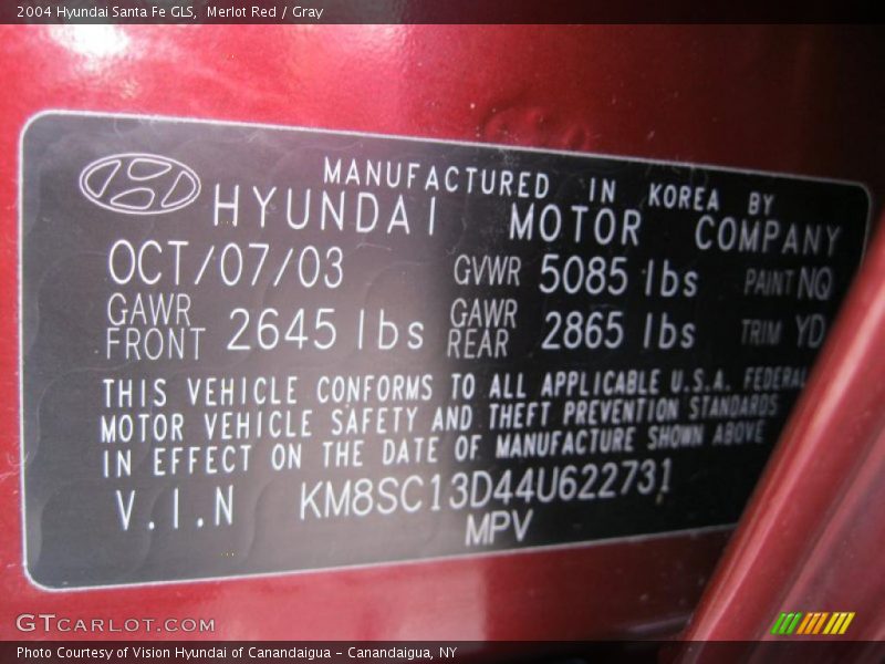 Merlot Red / Gray 2004 Hyundai Santa Fe GLS