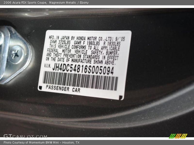 Magnesium Metallic / Ebony 2006 Acura RSX Sports Coupe