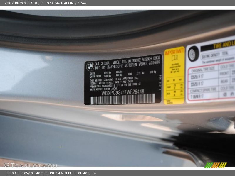 Silver Grey Metallic / Grey 2007 BMW X3 3.0si