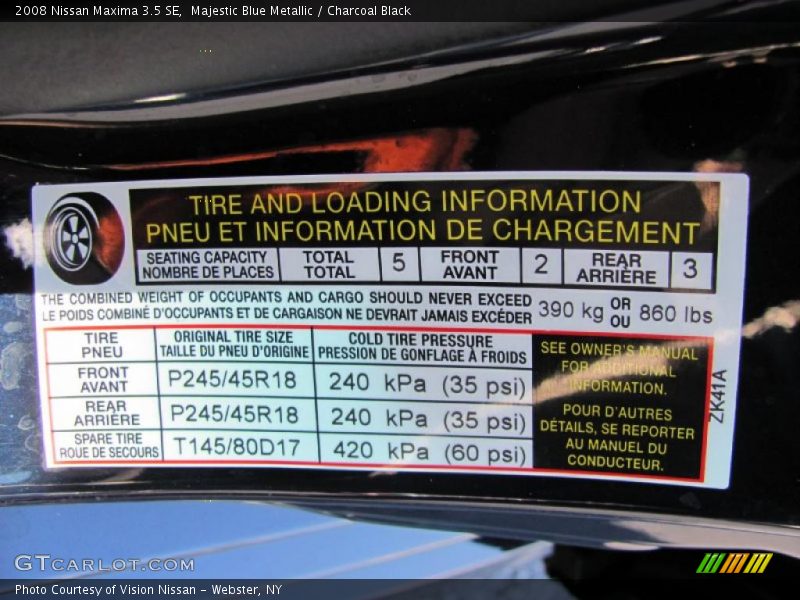 Majestic Blue Metallic / Charcoal Black 2008 Nissan Maxima 3.5 SE