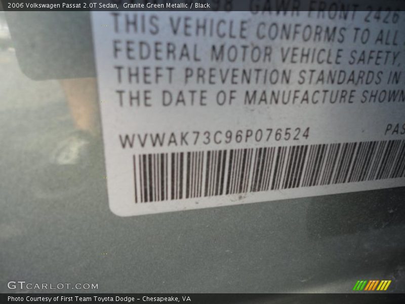 Granite Green Metallic / Black 2006 Volkswagen Passat 2.0T Sedan