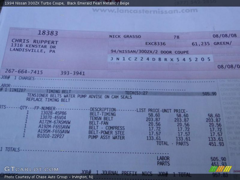 Black Emerald Pearl Metallic / Beige 1994 Nissan 300ZX Turbo Coupe
