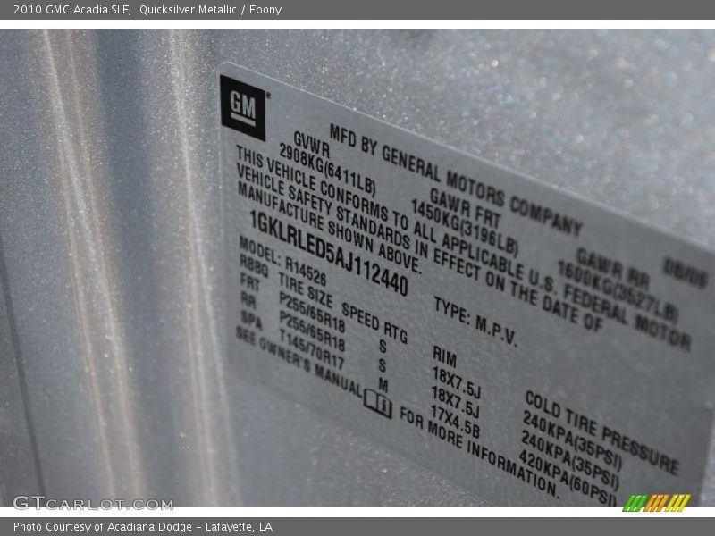 Quicksilver Metallic / Ebony 2010 GMC Acadia SLE