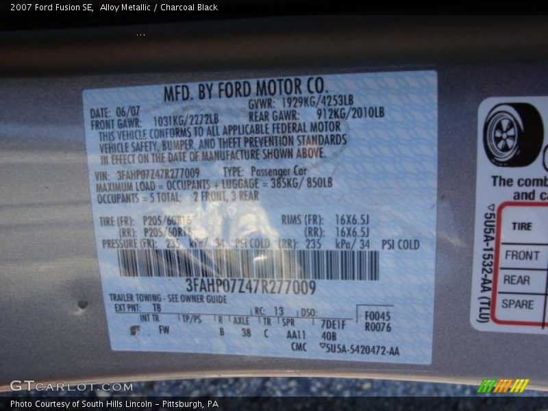 Alloy Metallic / Charcoal Black 2007 Ford Fusion SE