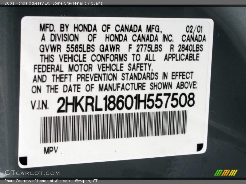 Stone Gray Metallic / Quartz 2001 Honda Odyssey EX