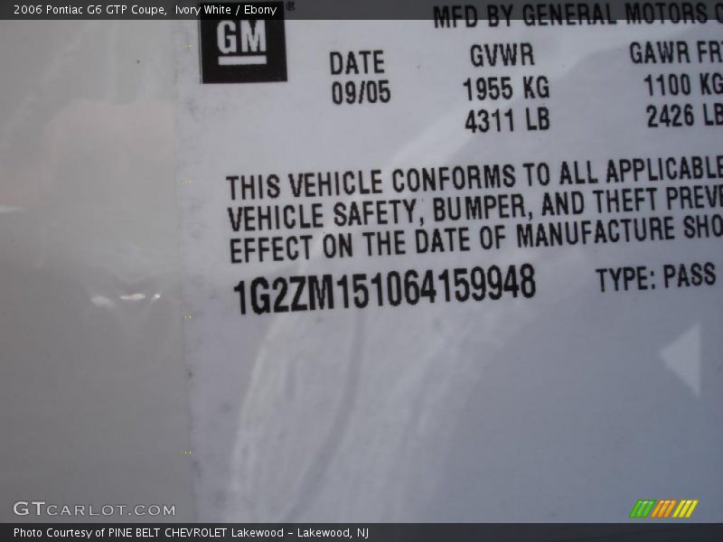 Ivory White / Ebony 2006 Pontiac G6 GTP Coupe