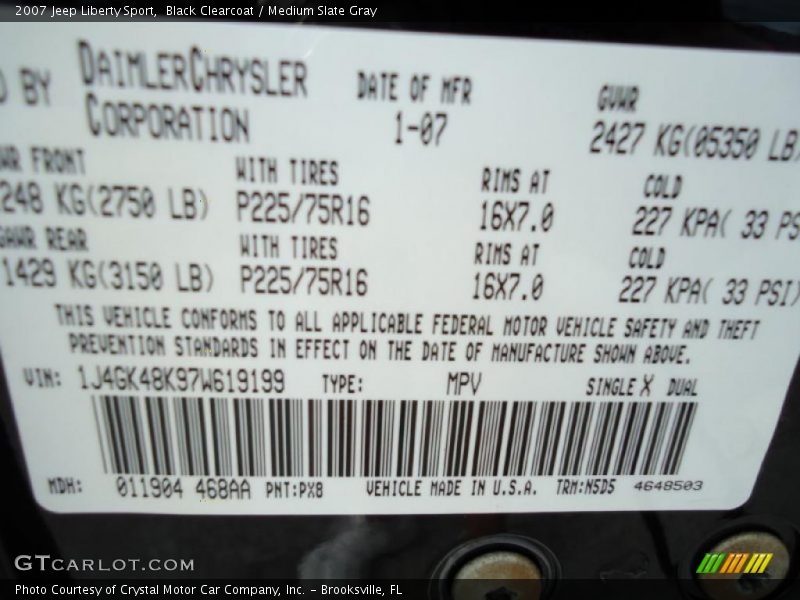 Black Clearcoat / Medium Slate Gray 2007 Jeep Liberty Sport