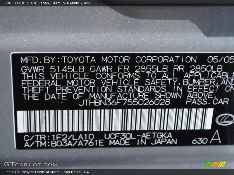 Mercury Metallic / Ash 2005 Lexus LS 430 Sedan