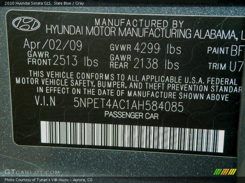 Slate Blue / Gray 2010 Hyundai Sonata GLS