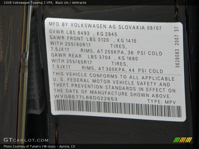 Black Uni / Anthracite 2008 Volkswagen Touareg 2 VR6