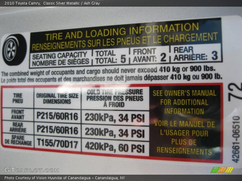 Classic Silver Metallic / Ash Gray 2010 Toyota Camry