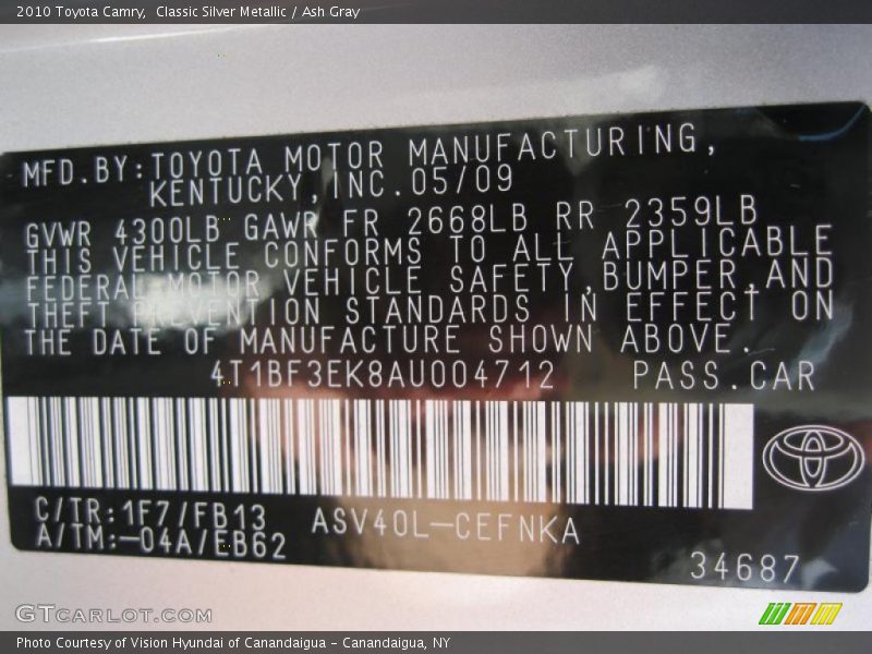 Classic Silver Metallic / Ash Gray 2010 Toyota Camry