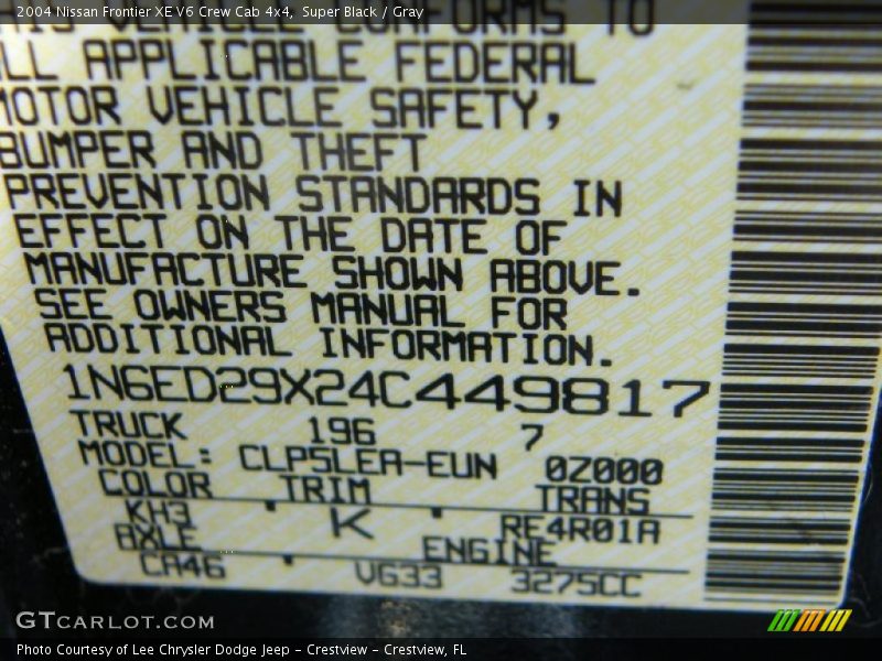 Super Black / Gray 2004 Nissan Frontier XE V6 Crew Cab 4x4