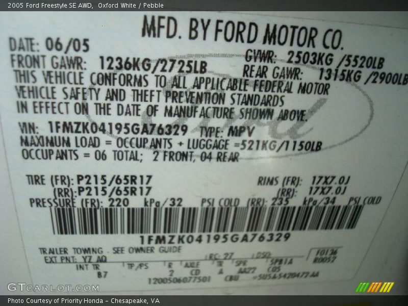 Oxford White / Pebble 2005 Ford Freestyle SE AWD