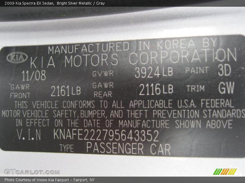 Bright Silver Metallic / Gray 2009 Kia Spectra EX Sedan