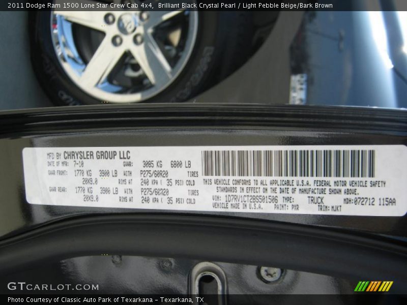 Brilliant Black Crystal Pearl / Light Pebble Beige/Bark Brown 2011 Dodge Ram 1500 Lone Star Crew Cab 4x4