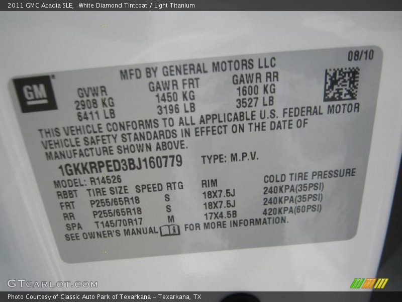 White Diamond Tintcoat / Light Titanium 2011 GMC Acadia SLE