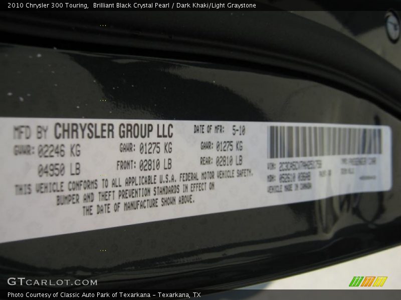Brilliant Black Crystal Pearl / Dark Khaki/Light Graystone 2010 Chrysler 300 Touring