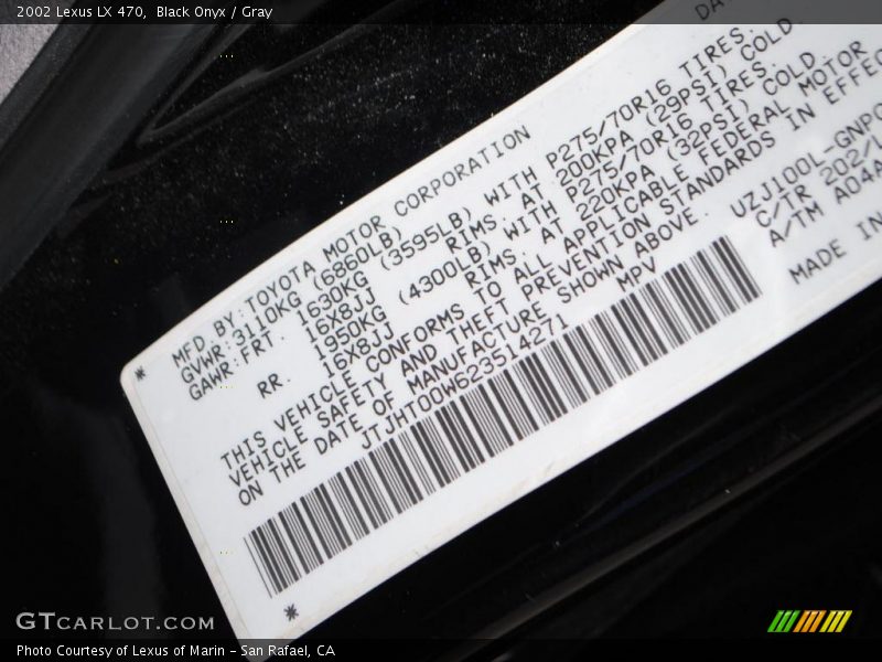 Black Onyx / Gray 2002 Lexus LX 470