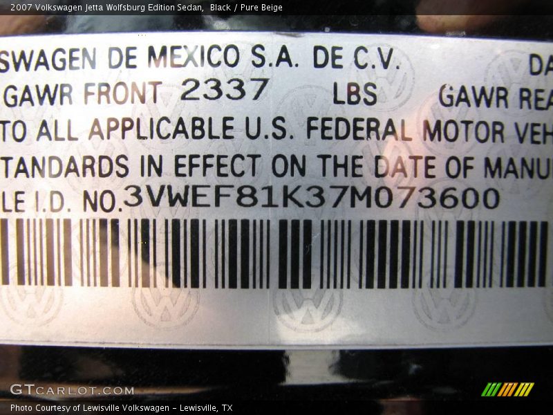 Black / Pure Beige 2007 Volkswagen Jetta Wolfsburg Edition Sedan