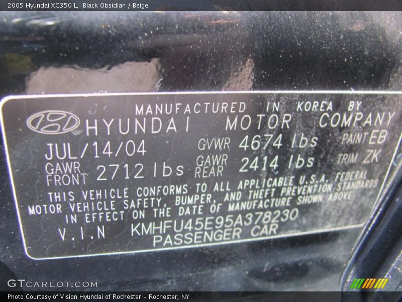 Black Obsidian / Beige 2005 Hyundai XG350 L