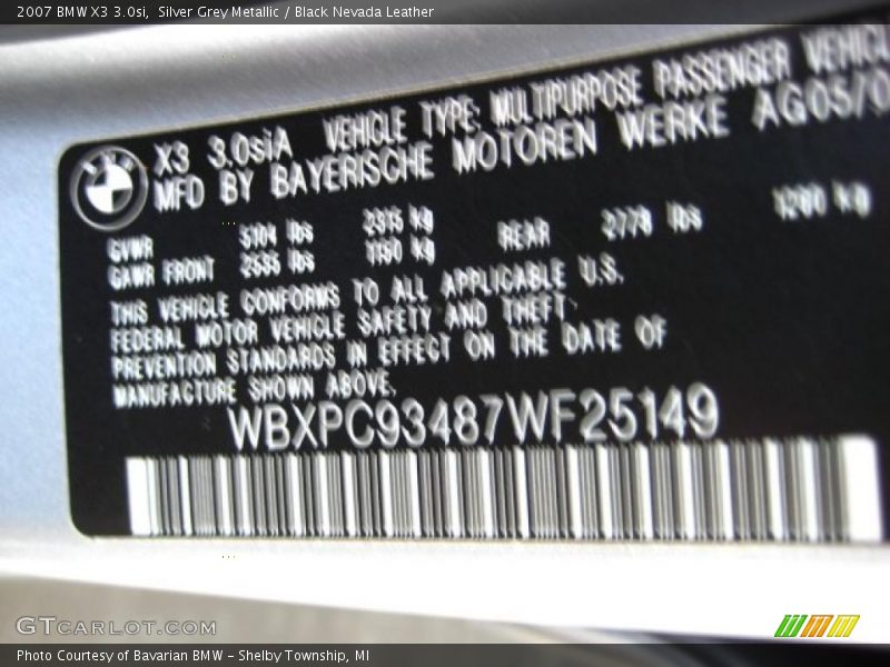 Silver Grey Metallic / Black Nevada Leather 2007 BMW X3 3.0si