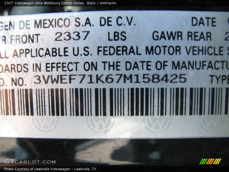 Black / Anthracite 2007 Volkswagen Jetta Wolfsburg Edition Sedan