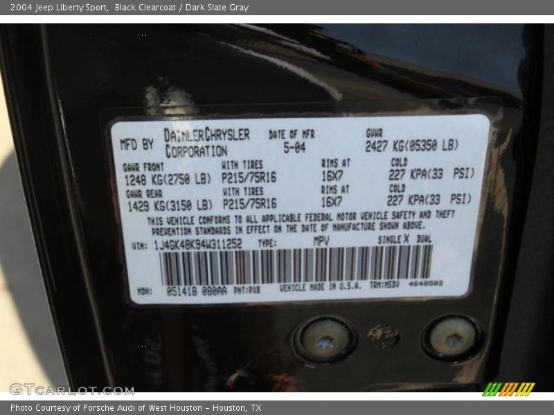 Black Clearcoat / Dark Slate Gray 2004 Jeep Liberty Sport