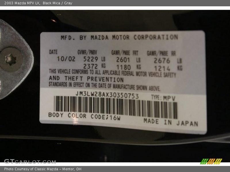 Black Mica / Gray 2003 Mazda MPV LX