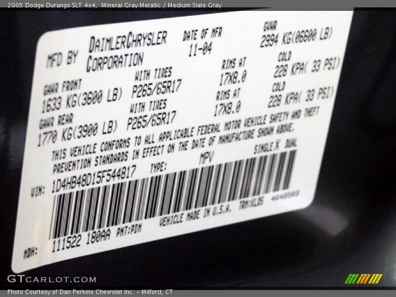 Mineral Gray Metallic / Medium Slate Gray 2005 Dodge Durango SLT 4x4