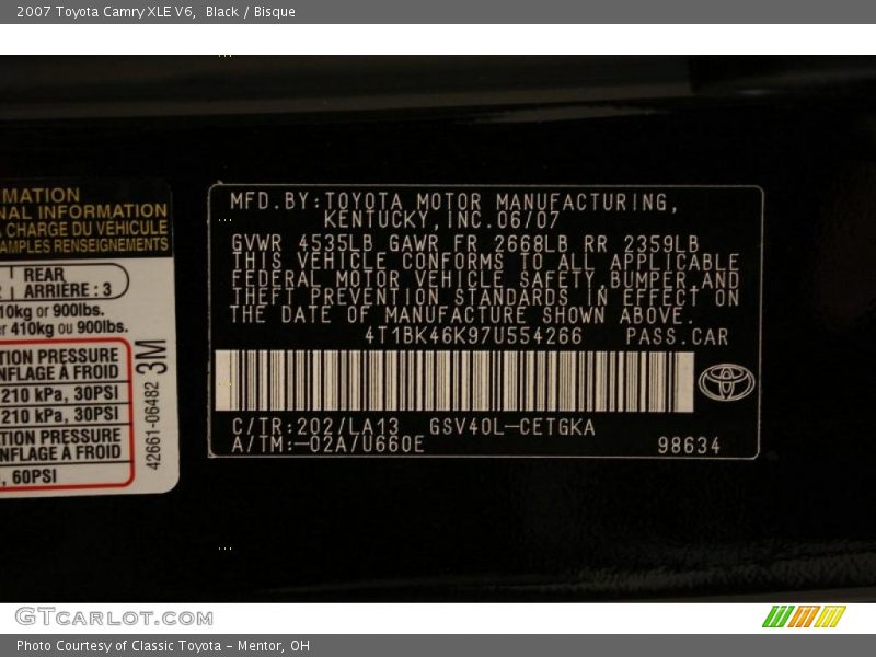 Black / Bisque 2007 Toyota Camry XLE V6