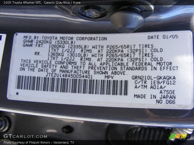 Galactic Gray Mica / Stone 2005 Toyota 4Runner SR5