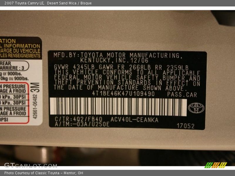 Desert Sand Mica / Bisque 2007 Toyota Camry LE