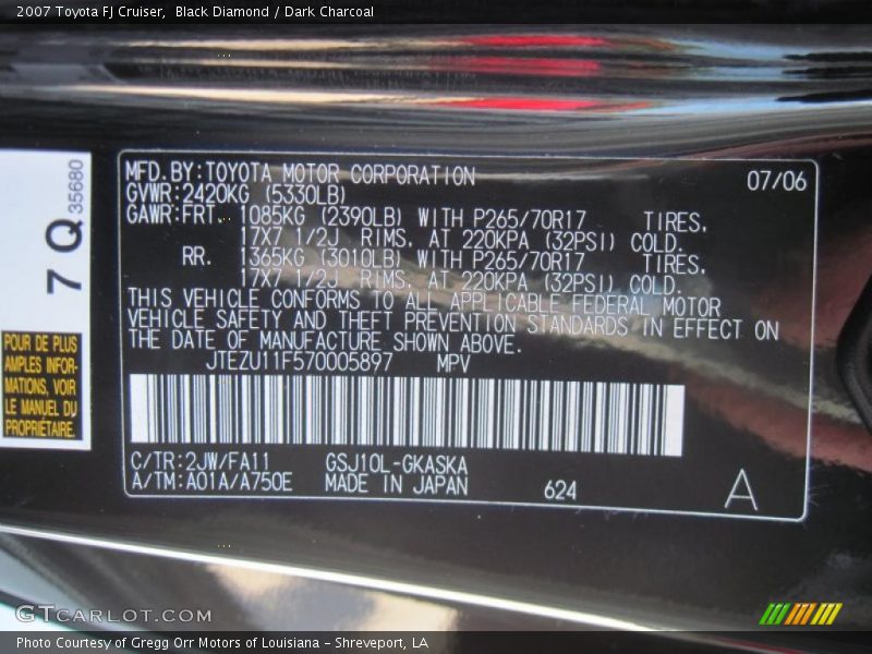 Black Diamond / Dark Charcoal 2007 Toyota FJ Cruiser