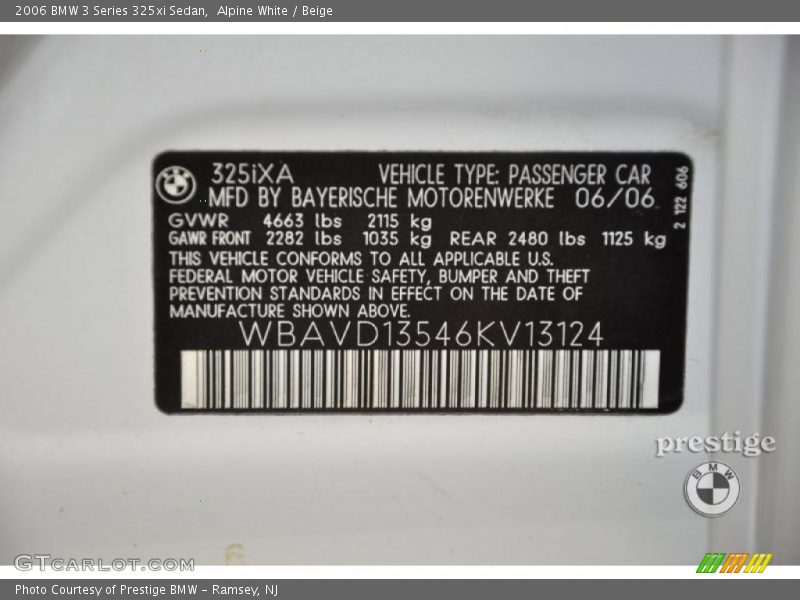 Alpine White / Beige 2006 BMW 3 Series 325xi Sedan