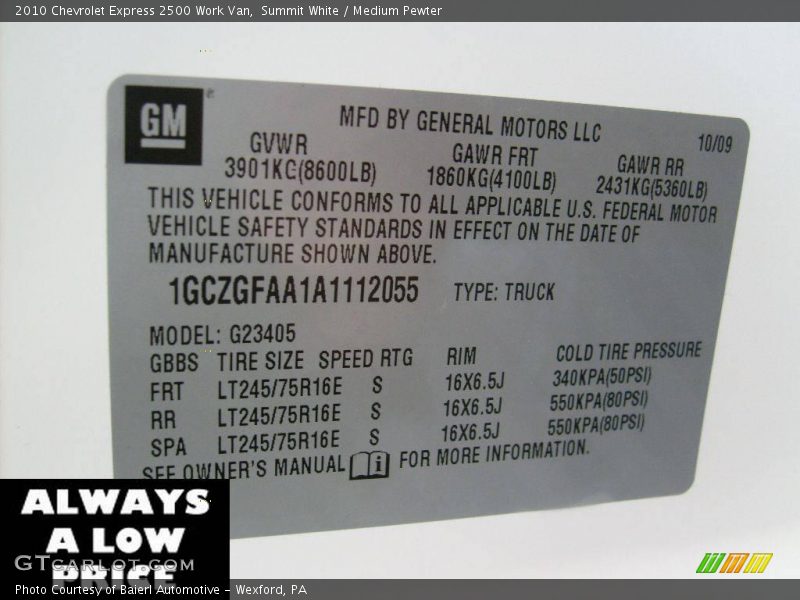 Summit White / Medium Pewter 2010 Chevrolet Express 2500 Work Van