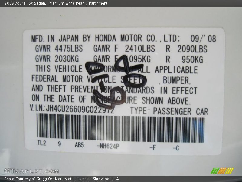 Premium White Pearl / Parchment 2009 Acura TSX Sedan